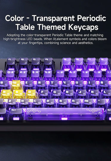 Ajazz MK87 Ασύρματο Gaming Μηχανικό Πληκτρολόγιο Tenkeyless με Custom διακόπτες και RGB φωτισμό (Αγγλικό US) Μωβ