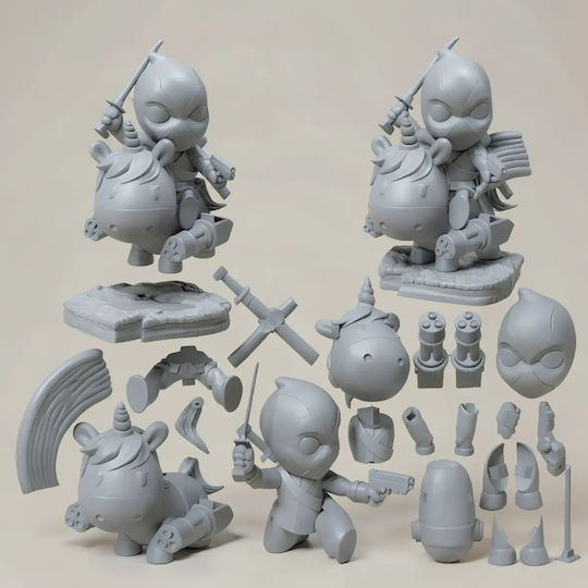 Unpainted 3D Figure Chibi Collection Deadpool On Unicorn 3D Model Sculpture Painting DIY Gift Colors 20 Cm 1:8