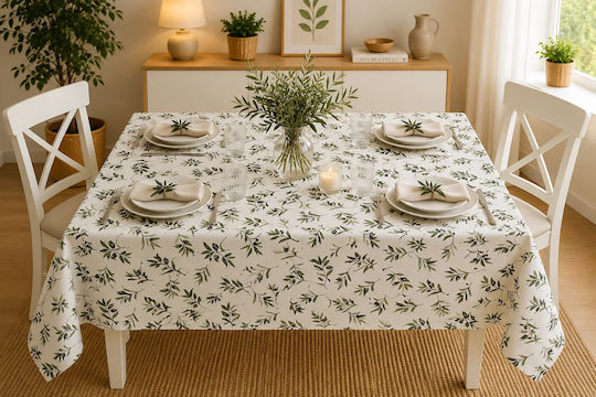 NufJoy Fleckabweisendes Tischtuch Set Loom Olive 120x160cm
