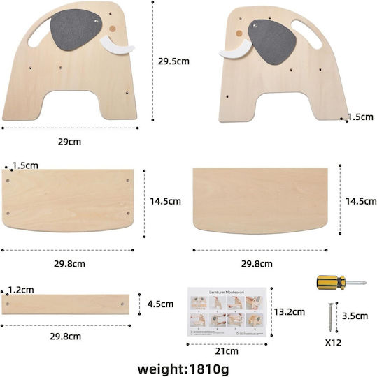 Turn de învățare Montessori din lemn pentru copii Scăunel de baie înalt cu 2 trepte antiderapant design elefant Bebelogic