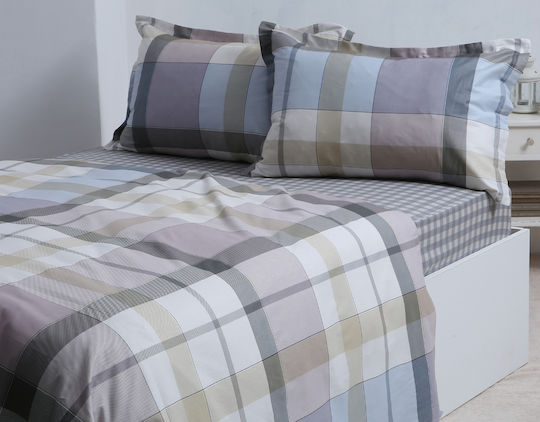 Silk Fashion Bed Sheet Set With 2 Pillowcases Super-Double With Rubber Hugger 160x200+35cm Grid 3 Pieces