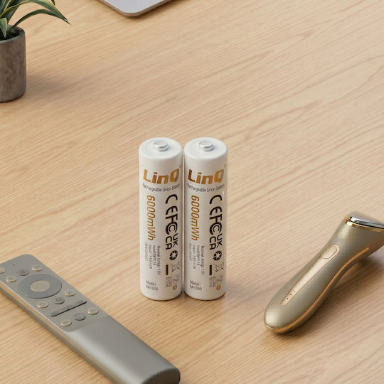 Linq 2x Aa Batteries Lithium 1.5v 6000mwh Rechargeable Usb-c White