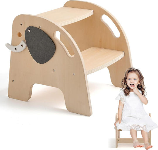 Turn de învățare Montessori din lemn pentru copii Scaun înalt de baie cu 2 trepte antiderapant design elefant BebeLogic