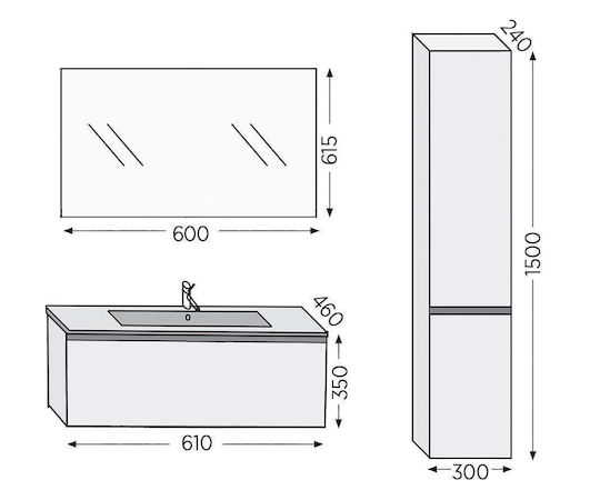 Furnibath Баня Маса със Смесител и Огледало със Светлина М61xД35xВ46см Орех