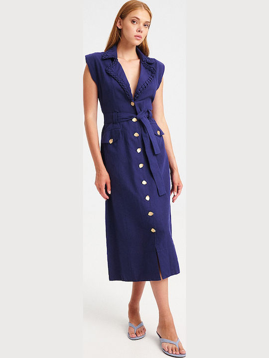 Rochie De Vară Pentru Femei Midi Albastră