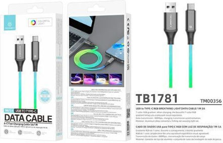 Techancy Плетен кабел USB-C мъжки - USB-A Многоцветен 1m