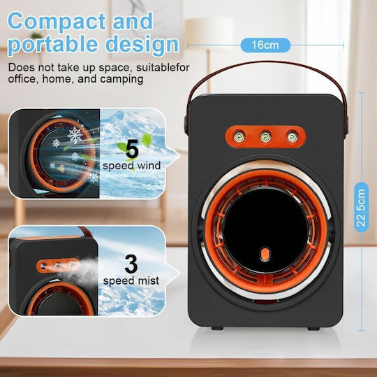 Roza 06378 Преносим Air Cooler 4 1 Черен Овлажнител Вентилатор Охлаждане с Вода 5 Скорости и Батерия 1800mah