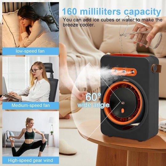 Roza 06378 Преносим Air Cooler 4 1 Черен Овлажнител Вентилатор Охлаждане с Вода 5 Скорости и Батерия 1800mah