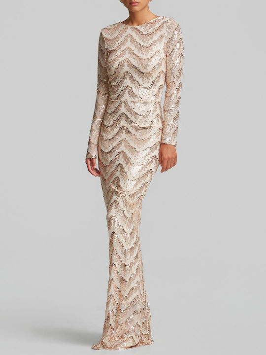 Maxi Evening Dress Satin Open Back Gold