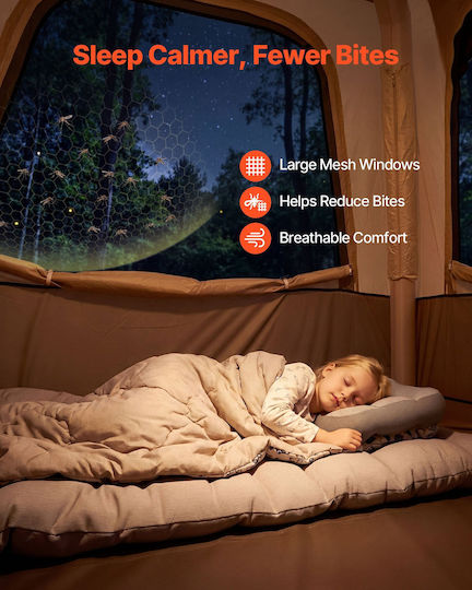 Vevor Automatic Camping Tent Inflatable Storage Beige with Double Cloth 3 Seasons for 4 People 229x229x177cm