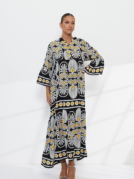 Summer Shirt Dress with Ruffles Geometric Print