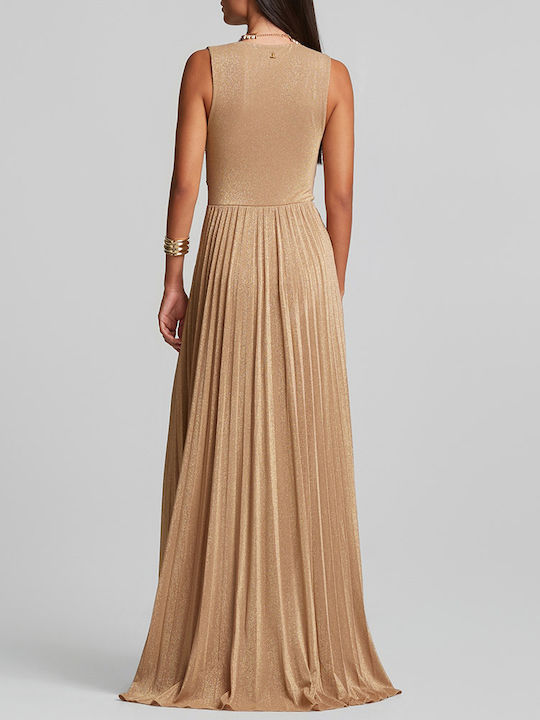 Sommer Maxi Abendkleid mit Masche Beigefarbe