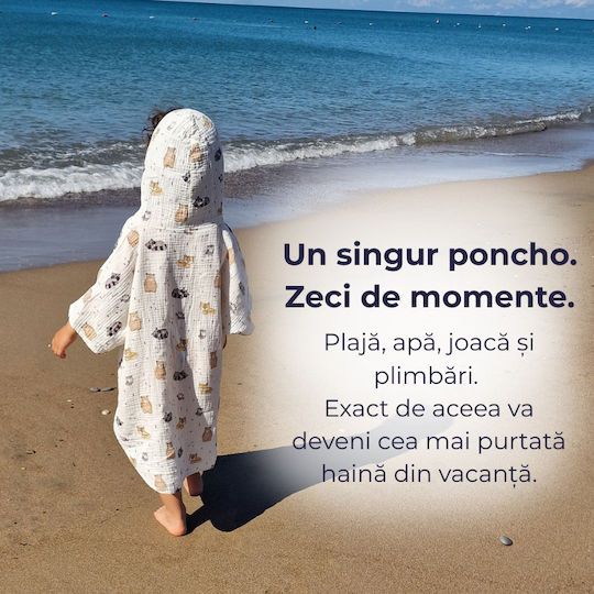 Kidizi Cuddly Buddies Dublu Muselină Poncho pentru copii 3-6 ani – Cu glugă Uscare rapidă Croială lejeră Plajă Piscină