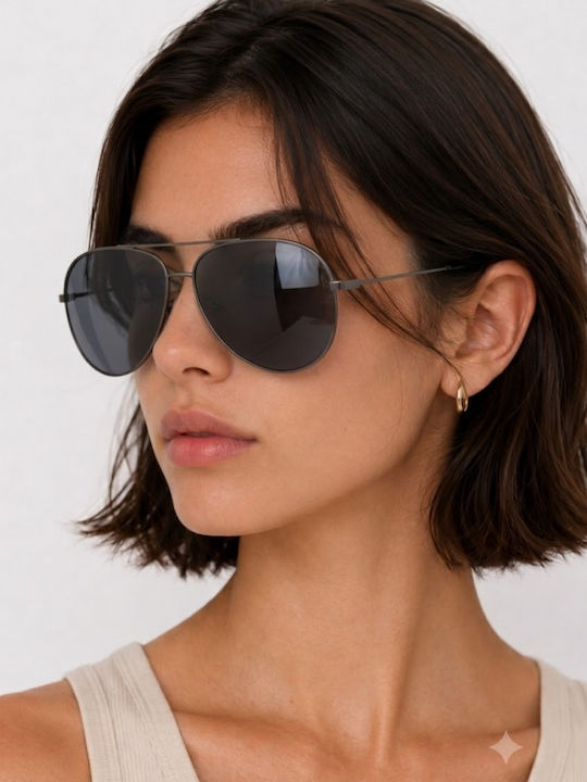 Luigi Unisex Sunglasses With Black Metallic Frame And Black Lens