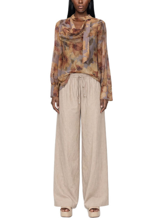 Tunic Long Sleeve Floral Beige