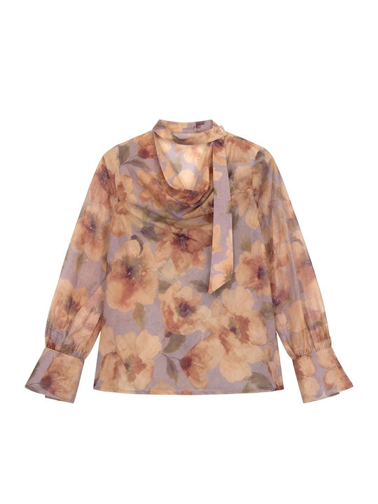 Tunic Long Sleeve Floral Beige