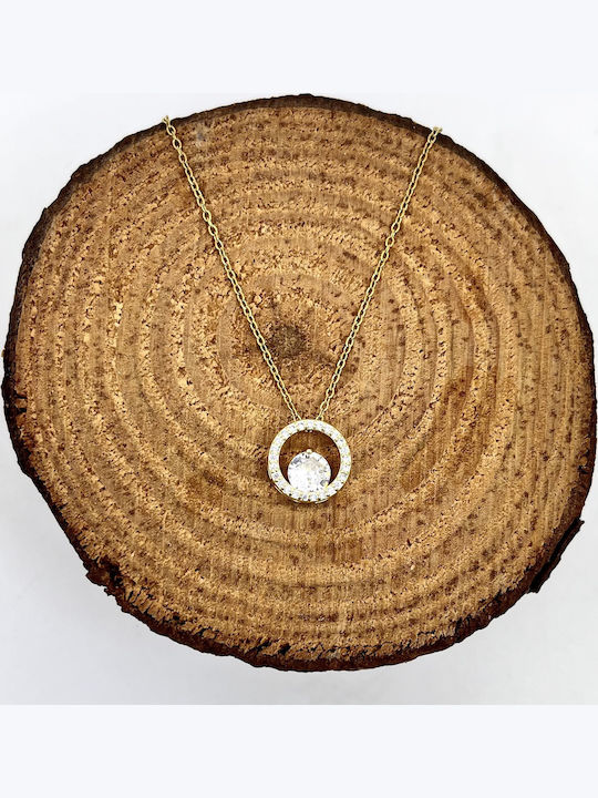 Dorian Gray Necklace from Gold Plated Steel with Grey Zircon