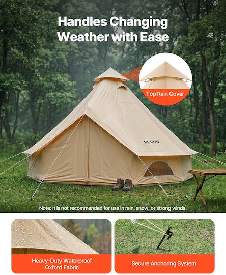 Vevor Oxford Bell Σκηνή Camping Teepee Αποθήκευσης Μπεζ 4 Εποχών για 3 Άτομα 300x300x220εκ.