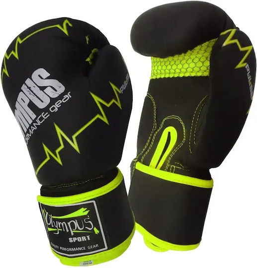 Olympus Sport Pulse Matt 4038193.6oz.Black.Green Boxing Gloves from Synthetic Leather for Competition Black