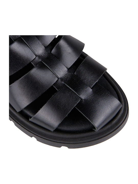 Leather Women's Gladiator Flatforms Black Flat Sandals