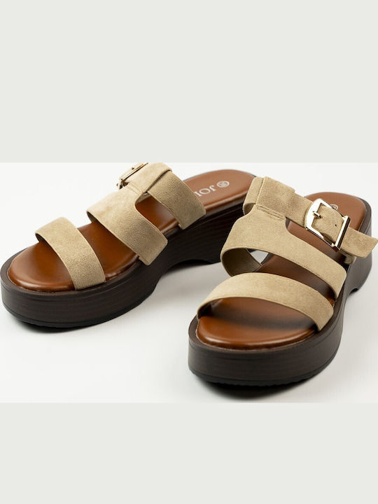 Damen Flache Sandalen Flatforms Beigen