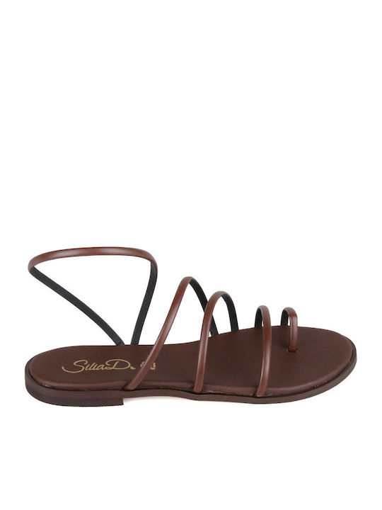 Leather Women's Flat Sandals Brown