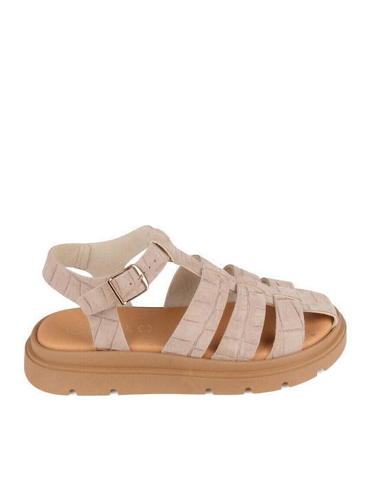 Кожени Дамски Сандали Гладиатор Flatforms Бежови