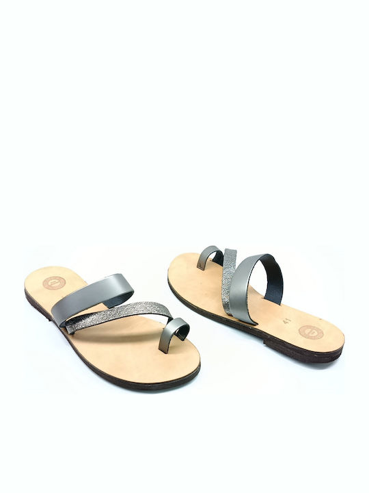 Leather Women's Flat Sandals Silver
