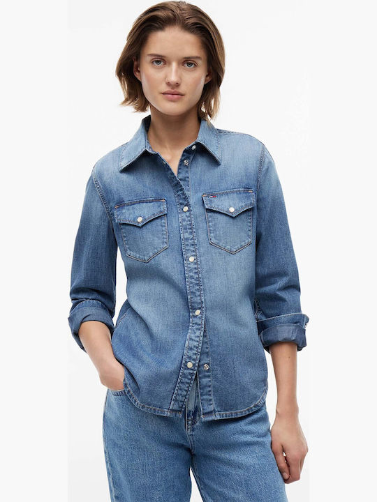 Langärmeliges Damen-Jeans-Hemd Grau