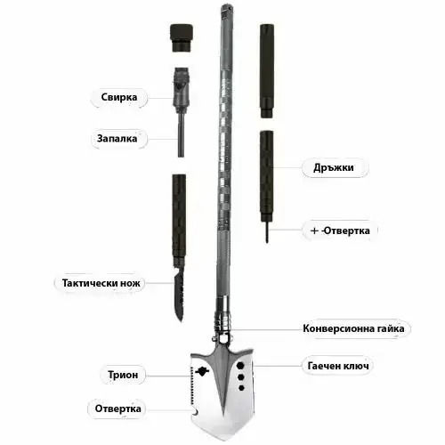 Unealtă Multifuncțională Jup 221092 Lopată Pliabilă Cuțit Tactical Fluier Brichetă Șurubelniță 8 Unelte Neagră