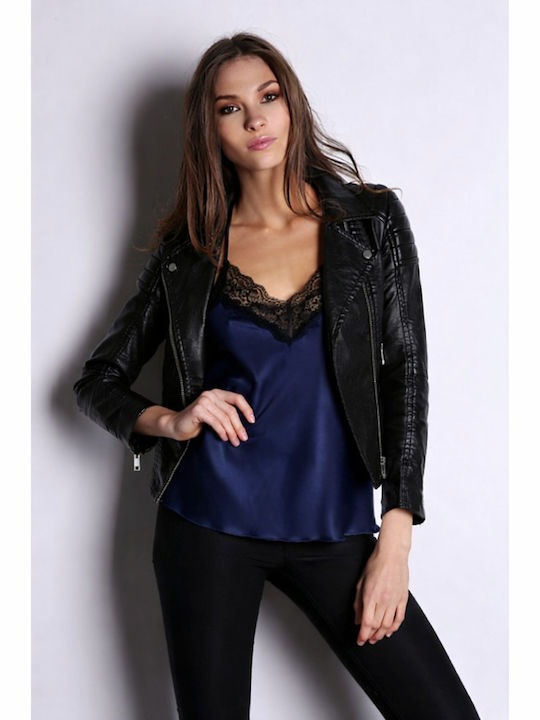 Γυναικείο Crop Top Σατέν Ντραπέ με Τιράντες Bleu