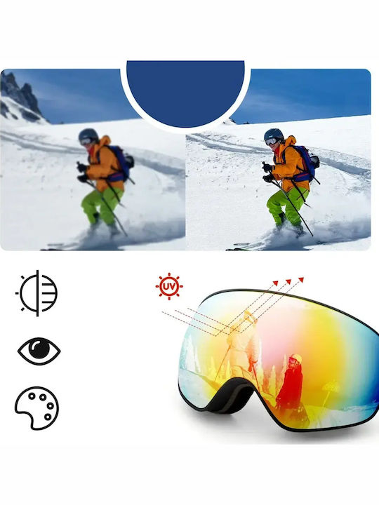 Rockbros Μάσκα Σκι & Snowboard Παιδική Γκρι με Φακό Καθρέπτη σε Γκρι Χρώμα