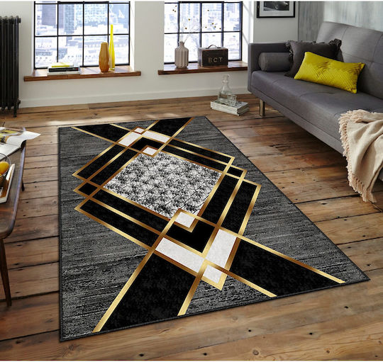 Conceptum Hypnose Teppich Rechteckig Synthetisch,Polyester/Cotton/Leather Black-gold