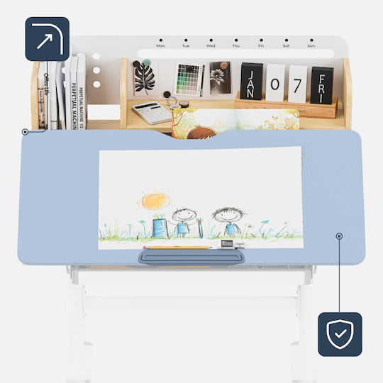Kinder Schreibtisch aus Melamin Weiß 90x60x92-112cm