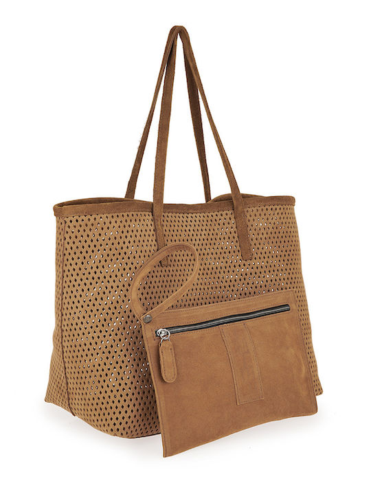 Net Leather Women's Shoulder Bag Brown