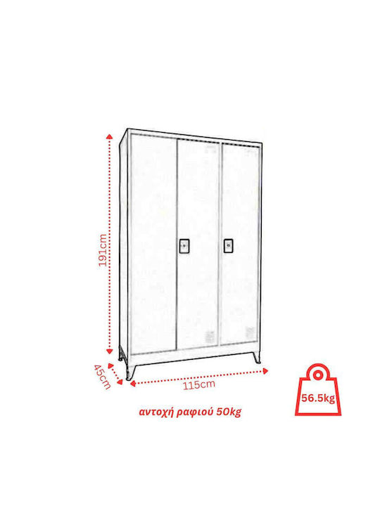 Dreiblättriger Metallischer Galsanizierter Außenschrank mit Verriegelungsfunktion mit Trennwand & 5 Regale 115x45x191cm