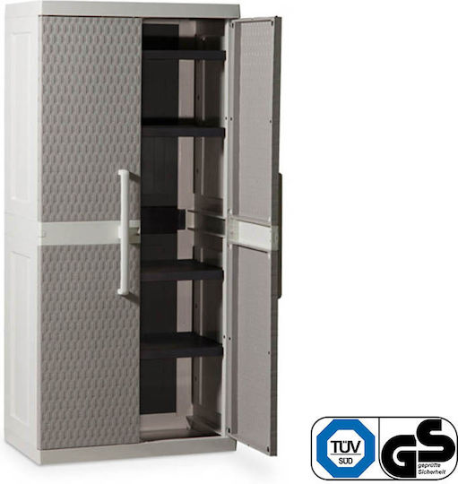 Double Door Wardrobe Rattan XL Plastic with 4 Shelves Light Grey / Warm Grey 312 89x54x190cm