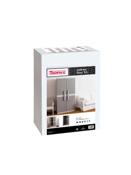 Δίφυλλη Ντουλάπα Rattan XL Πλαστική με 4 Ράφια Light Grey / Warm Grey 312 89x54x190εκ.