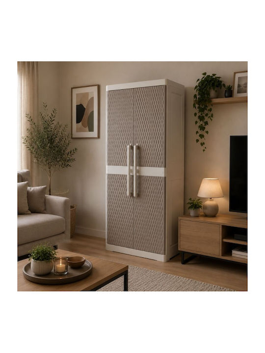 Δίφυλλη Ντουλάπα Rattan XL Πλαστική με 4 Ράφια Light Grey / Warm Grey 312 89x54x190εκ.