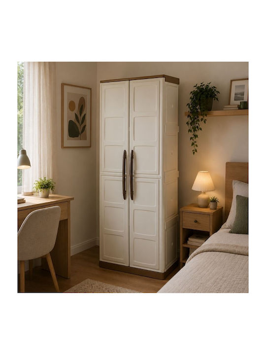 Doppelflügeliger Außenschrank aus Polypropylen mit Trennwand & 3 Regale 70x39x165cm