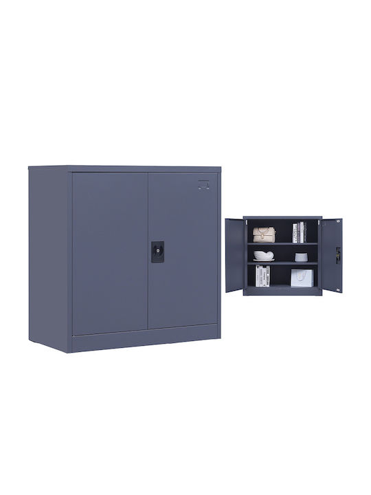 Double-Leaf Steelen Metallic Galvanized Cabinet with Locking Capability with 2 Shelves Grey 70x40x91 cm