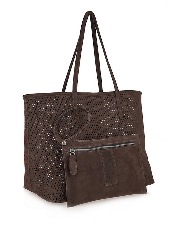 Net Schultertasche Leder Damen Tasche Schulter Wildleder Braun