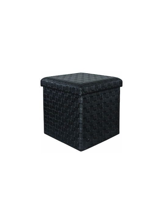 Stool For Living Room With Storage Space Upholstered with Leatherette Black 38x38x37cm