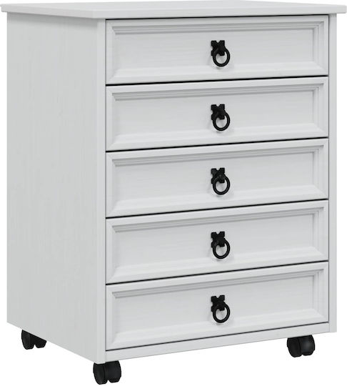 Office Storage Drawer from Solid Wood & Metal with Wheels White 53x39x65.5cm