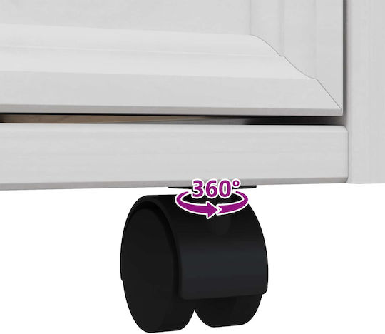 Office Storage Drawer from Solid Wood & Metal with Wheels White 34x39x100cm