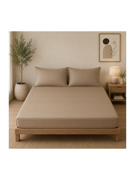 Flamingo Σεντόνι Υπέρδιπλο με Λάστιχο 160x200+32εκ. Beige