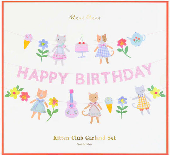 Partydekorationen Papier Girlande Kindergeburtstag Kitten Club-happy Birthday