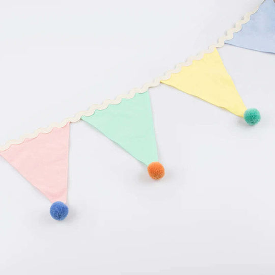 Fabric Garland Flags Pompom 3m Meri Meri