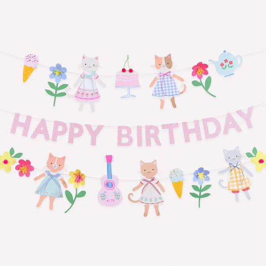 Partydekorationen Papier Girlande Kindergeburtstag Kitten Club-happy Birthday