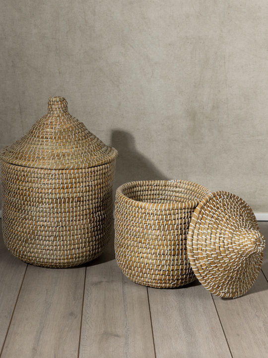 InTheBox Set Decorative Baskets Wicker with Cap and Handles Beige 38cm 2 Pieces